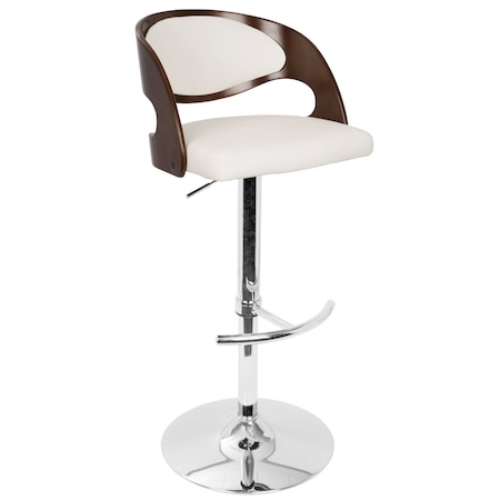 Pino Adjustable Swivel Barstool In Cherry And White Faux Leather